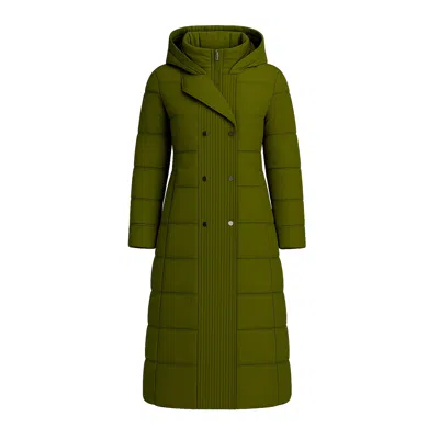 Tantra Spain Sl Women's Green Long Fitted Quilted Anorak With Hood And Double Zip And Clip Fastening, Stitching Deta