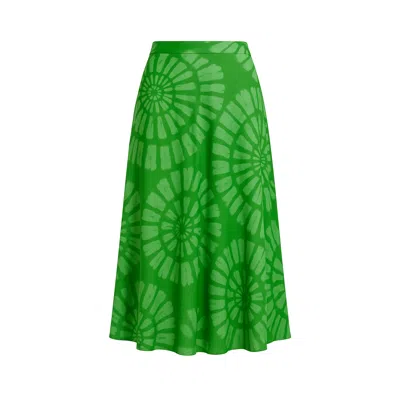 Tantra Spain Sl Women's Green Midi Skirt With Silk, Geometric Print, Flare, And Elastic Waistband