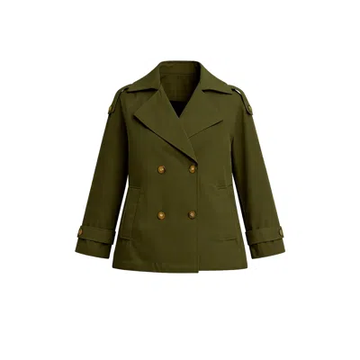 Tantra Spain Sl Women's Green Short Quilted Trench Coat With Double-breasted Buttons, Side Pockets, And Flared Back 