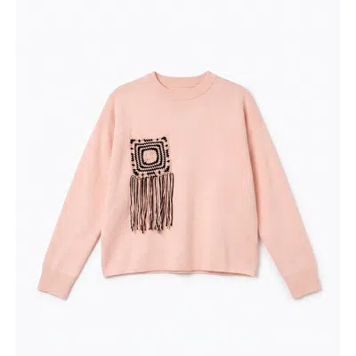 Tantra Spain Sl Women's Knitted Sweater With Pocket And Crochet Detail Pink