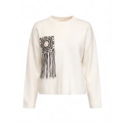 Tantra Spain Sl Women's Knitted Sweater With Pocket And Crochet Detail White