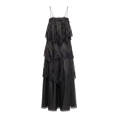 Tantra Spain Sl Women's Lace And Ruffle Maxi Dress With Straps Black
