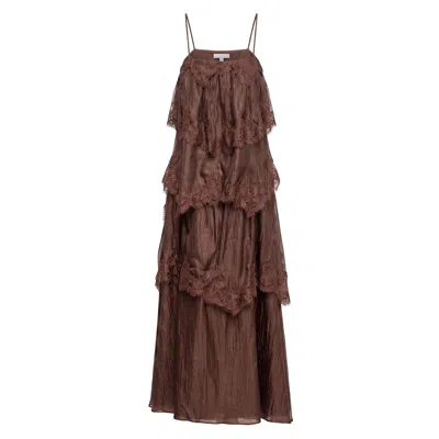 Tantra Spain Sl Women's Lace And Ruffle Maxi Dress With Straps Brown