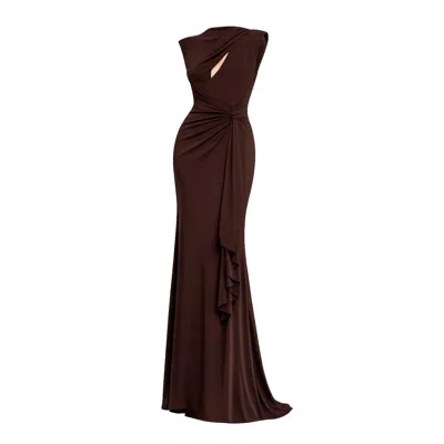 Tantra Spain Sl Women's Long Dress Draped At The Shoulder With Slit And Bow Brown