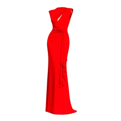 Tantra Spain Sl Women's Long Dress Draped At The Shoulder With Slit And Bow Red