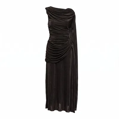 Tantra Spain Sl Women's Long Dress With Draping At The Waist And Hips, A Draped Boat Neckline, And A Shawl-style Hem In Black