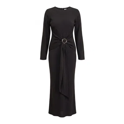 Tantra Spain Sl Women's Long Fitted Dress With Long Sleeves And Adjustable Metallic Hoop Waistband Black