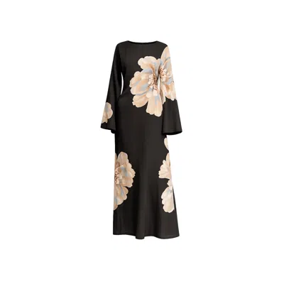 Tantra Spain Sl Women's Long Floral Dress With Round Neck And Straps At The Back Black