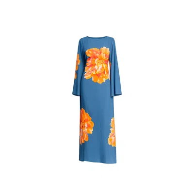 Tantra Spain Sl Women's Long Floral Dress With Round Neck And Straps At The Back Blue