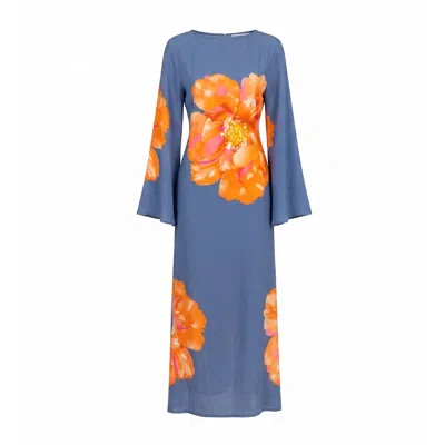 Tantra Spain Sl Women's Long Floral Dress With Round Neck And Straps At The Back Blue Denim In Multi