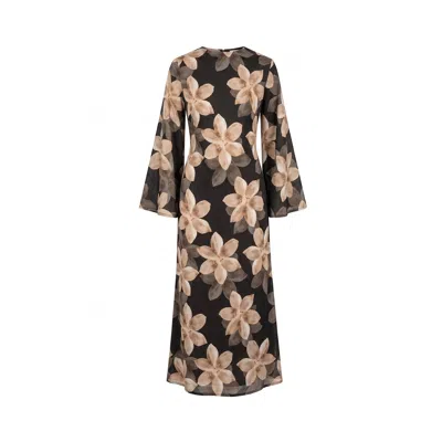 Tantra Spain Sl Women's Long Floral Dress With  Round Neckline Black