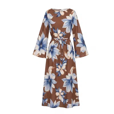 Tantra Spain Sl Women's Long Floral Dress With Round Neckline Brown