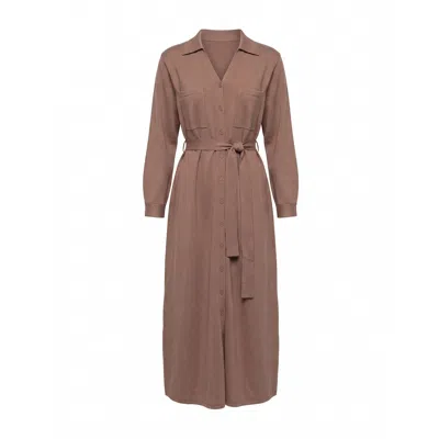 Tantra Spain Sl Women's Long Knit Shirt Dress With Chest Pockets And Belt Brown