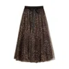 Tantra Spain Sl Women's Long Leopart Print Skirt In Net With Elastic Waist Brown In Brown