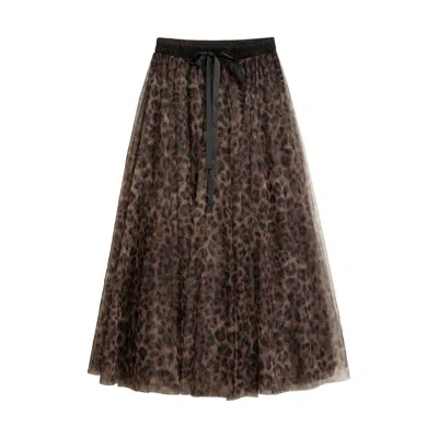 Tantra Spain Sl Women's Long Leopart Print Skirt In Net With Elastic Waist Brown