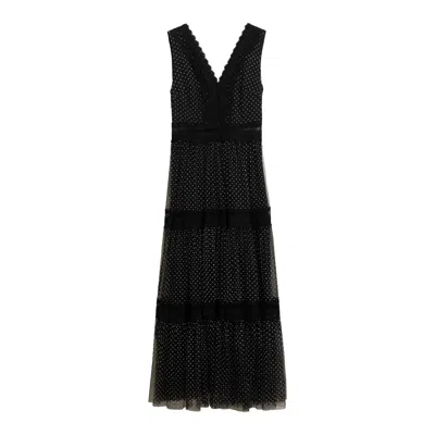 Tantra Spain Sl Women's Long Plumeti Dress With V-neck And Lace Details Black