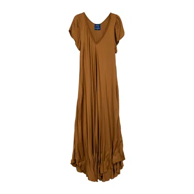 Tantra Spain Sl Women's Long Silk Dress With V-neck And Flowing Skirt Brown