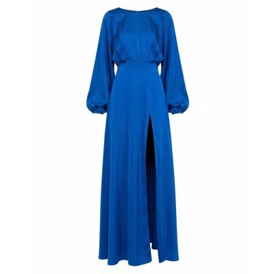 Tantra Spain Sl Women's Long Sleeve Satin Maxi Dress With Leg Slit Blue Royal