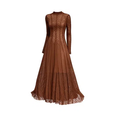 Tantra Spain Sl Women's Long Sleeveless Dress In Textured Lace Brown