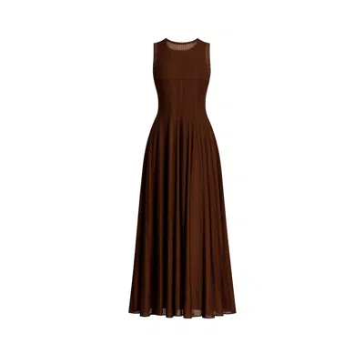 Tantra Spain Sl Women's Long Sleeveless Dress In Textured Lace, Flared Skirt With Darts. Brown