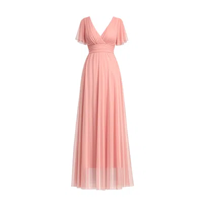 Tantra Spain Sl Women's Long Tulle Dress With Short Seeves, Pleats, And A Flared Skirt, With A Tie Belt. Pink