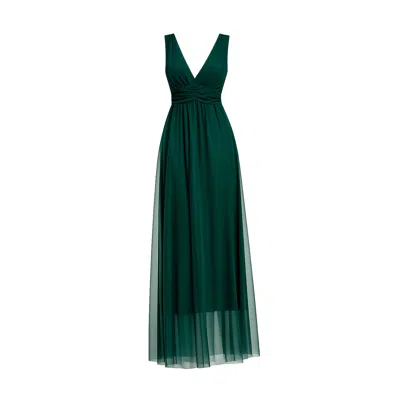 Tantra Spain Sl Women's Long Tulle Dress With Straps, Pleated Waist, And Flared Skirt Green