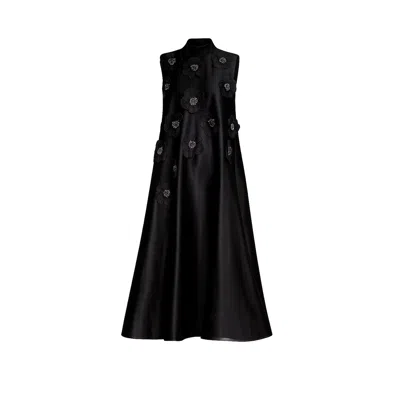 Tantra Spain Sl Women's Loose-fitting Sleeveless A-line Dress With Sewn-on Flower Details And Rhinestones. Black