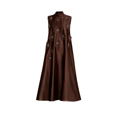 Tantra Spain Sl Women's Loose-fitting Sleeveless A-line Dress With Sewn-on Flower Details And Rhinestones. Brown