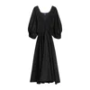 Tantra Spain Sl Women's Maxi Dress With Puffed Sleeves, Ruffled V-neck And Elastic Waistband Black In Black