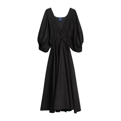 Tantra Spain Sl Women's Maxi Dress With Puffed Sleeves, Ruffled V-neck And Elastic Waistband Black