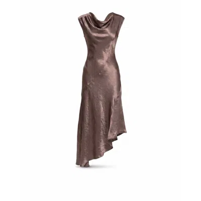 Tantra Spain Sl Women's Midi Dress With A Silk-textured Boat Neckline And An Asymmetrical Hem Brown