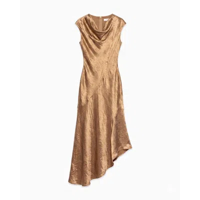 Tantra Spain Sl Women's Midi Dress With A Silk-textured Boat Neckline And An Asymmetrical Hem Gold