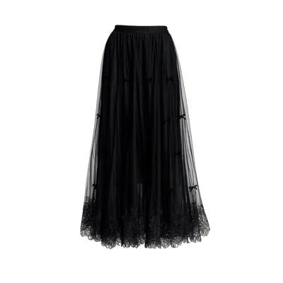 Tantra Spain Sl Women's Midi Tulle Skirt With Lace At The Bottom And Bow Details Black