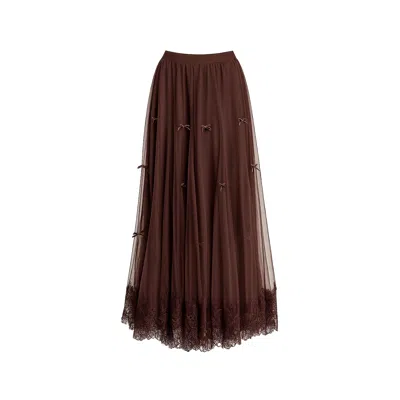 Tantra Spain Sl Women's Midi Tulle Skirt With Lace At The Bottom And Bow Details Brown