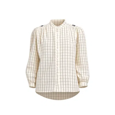 Tantra Spain Sl Women's Neutrals Checkered Shirt With Mandarin Collar And Embroidery On The Shoulder And Back Beige In Multi