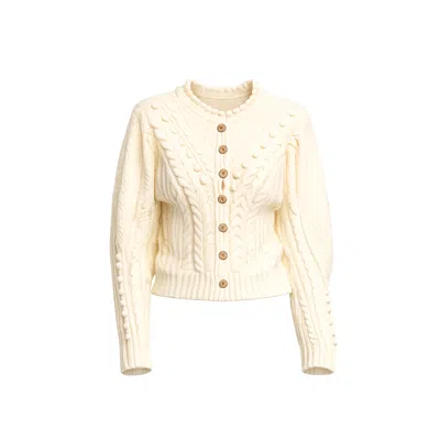 Tantra Spain Sl Women's Neutrals Crochet Knit Jacket With Pom-pom And Flower Details Ecru In Sand