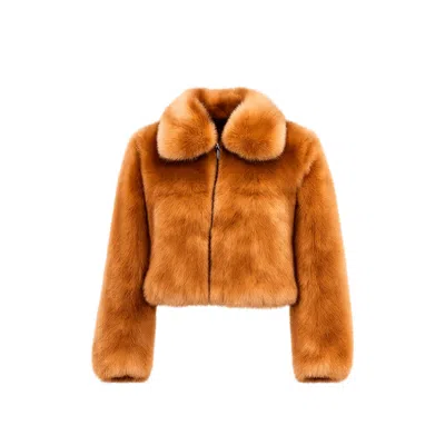 Tantra Spain Sl Women's Neutrals Faux Fur Jacket With Collar And Zipper Closure In Brown