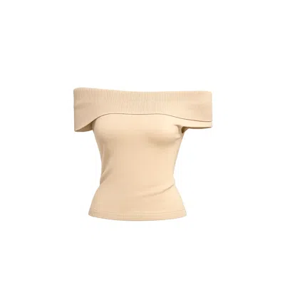 Tantra Spain Sl Women's Neutrals Knitted Top With Lurex, Boat Neck Beige In Sand