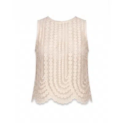 Tantra Spain Sl Women's Neutrals Lace Top With Circle Detailing And A Round Neckline Beige