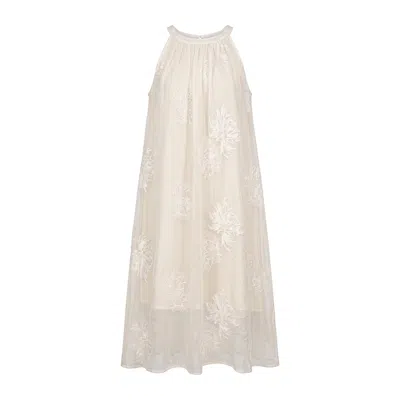 Tantra Spain Sl Women's Neutrals Layered, Embroidered Maxi Dress With A Halter Neckline And Pockets Ecru