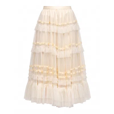 Tantra Spain Sl Women's Neutrals Layered Tulle Skirt With A Ruffled Hem And Embroidered Trim All Around Beige In Sand