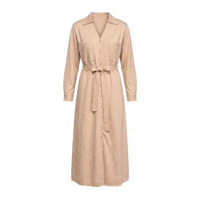 Tantra Spain Sl Women's Neutrals Long Knit Shirt Dress With Chest Pockets And Belt Beige