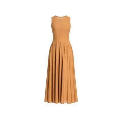 Tantra Spain Sl Women's Neutrals Long Sleeveless Dress In Textured Lace, Flared Skirt With Darts. Camel In Sand