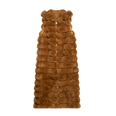 Tantra Spain Sl Women's Neutrals Long Vest With Zipper And Fur Effect Hood In Brown