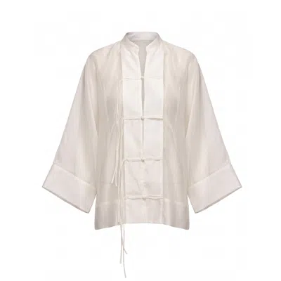 Tantra Spain Sl Women's Neutrals Oversized Shirt With A Japanese-style Closure, Mandarin Collar Ecru