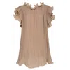TANTRA SPAIN SL WOMEN'S NEUTRALS PLEATED DRESS WITH RUFFLES ON THE NECKLINE AND SLEEVES BEIGE
