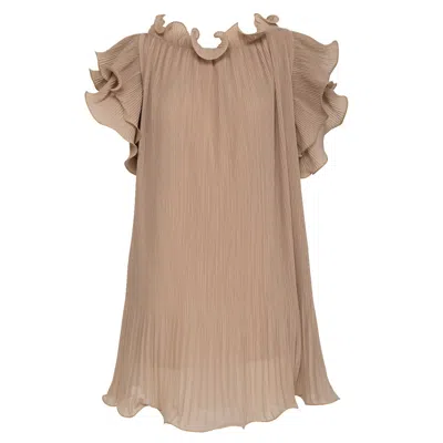 Tantra Spain Sl Women's Neutrals Pleated Dress With Ruffles On The Neckline And Sleeves Beige