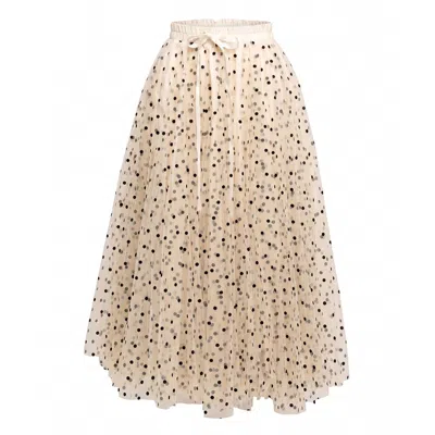 Tantra Spain Sl Women's Neutrals Polka-dot Tulle Midi Skirt, A-line Cut, Elastic Waistband With A Bow Ecru In Beige