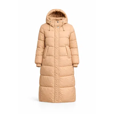 Tantra Spain Sl Women's Neutrals Quilted Coat With Non-detachable Hood, Side Pockets, And Zipper And Clip Closure In Brown