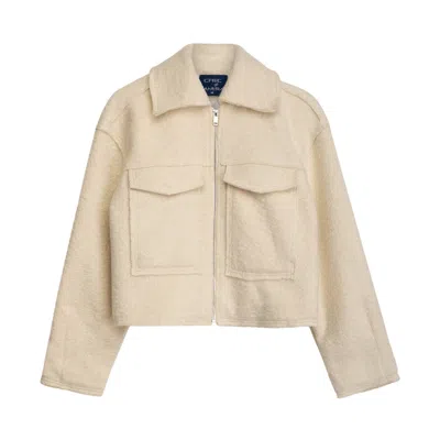 Tantra Spain Sl Women's Neutrals Short Fur Bomber Jacket With Polo-style Collar, Pockets And Zipper Ecru In Beige